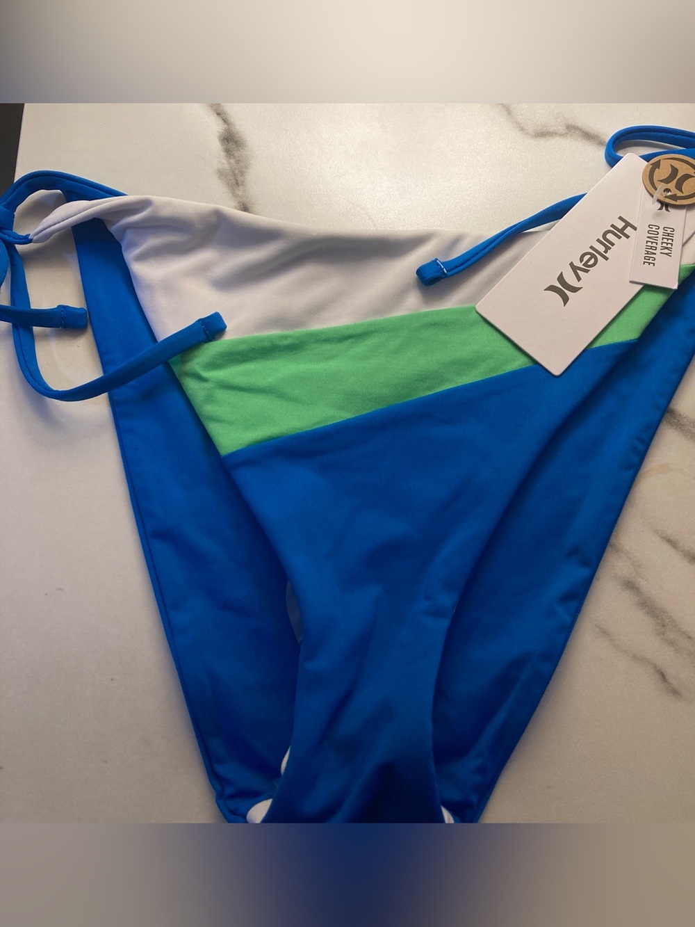Hurley Summer Block Scoop Waist Cheeky Bikini Bottoms- Bright Blue & Green